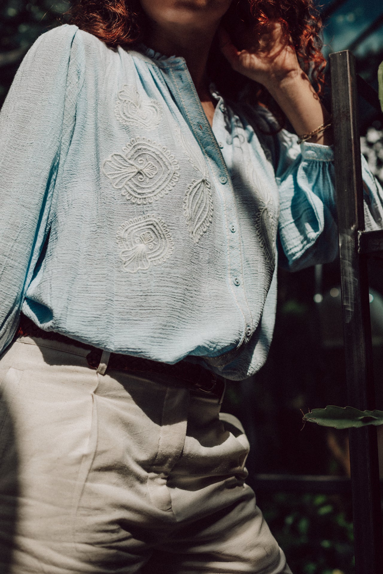 Drew blouse light blue cotton embroidery