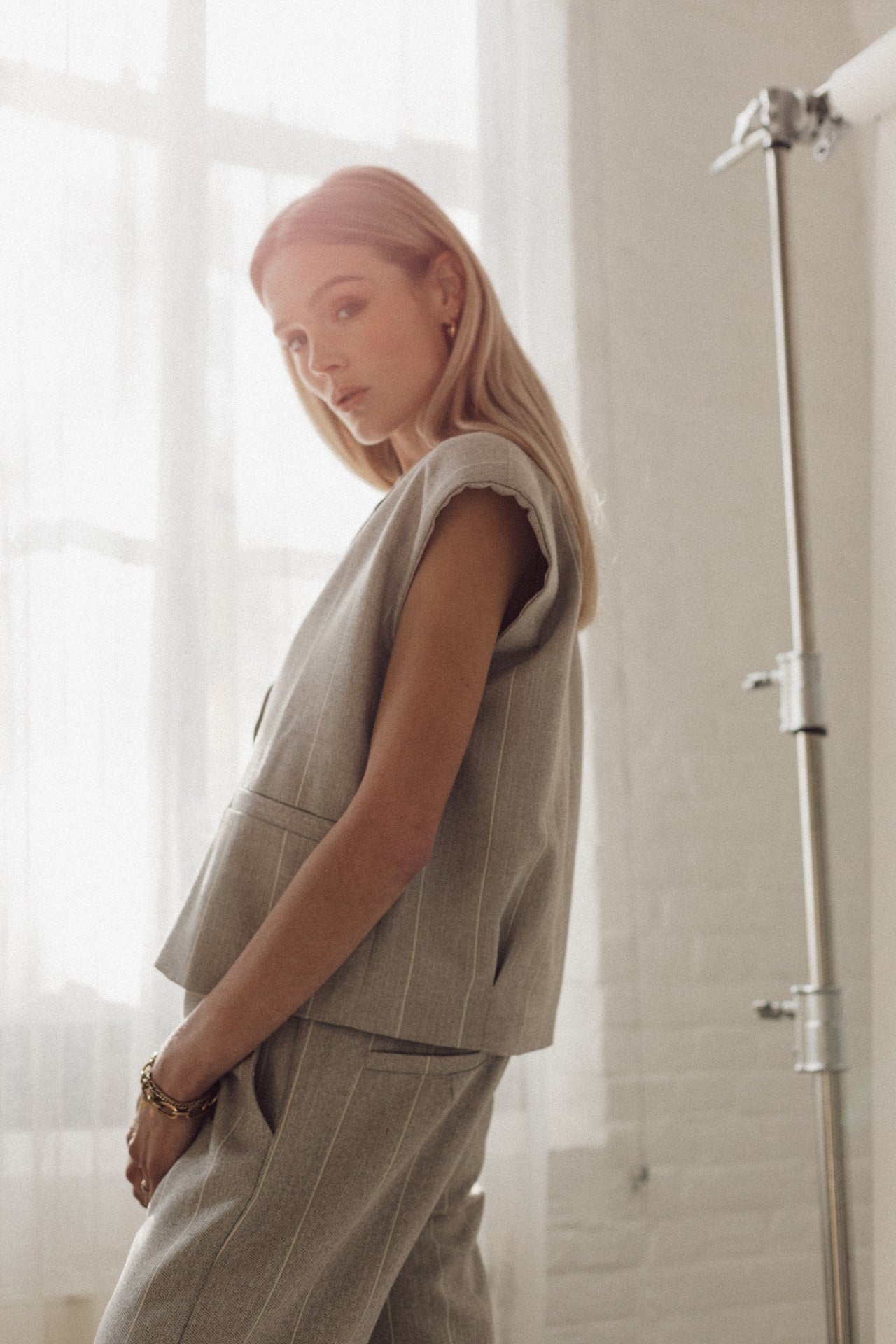 Mavis gilet grey stripe suit set