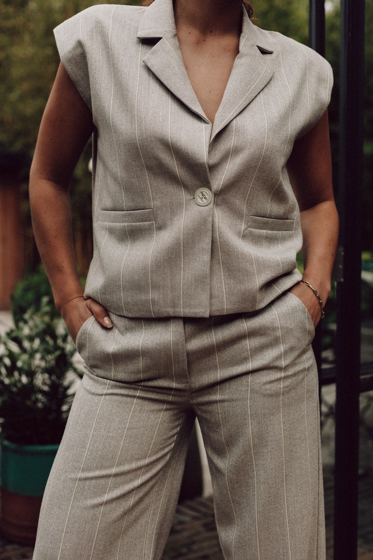 Mavis gilet grey stripe suit set