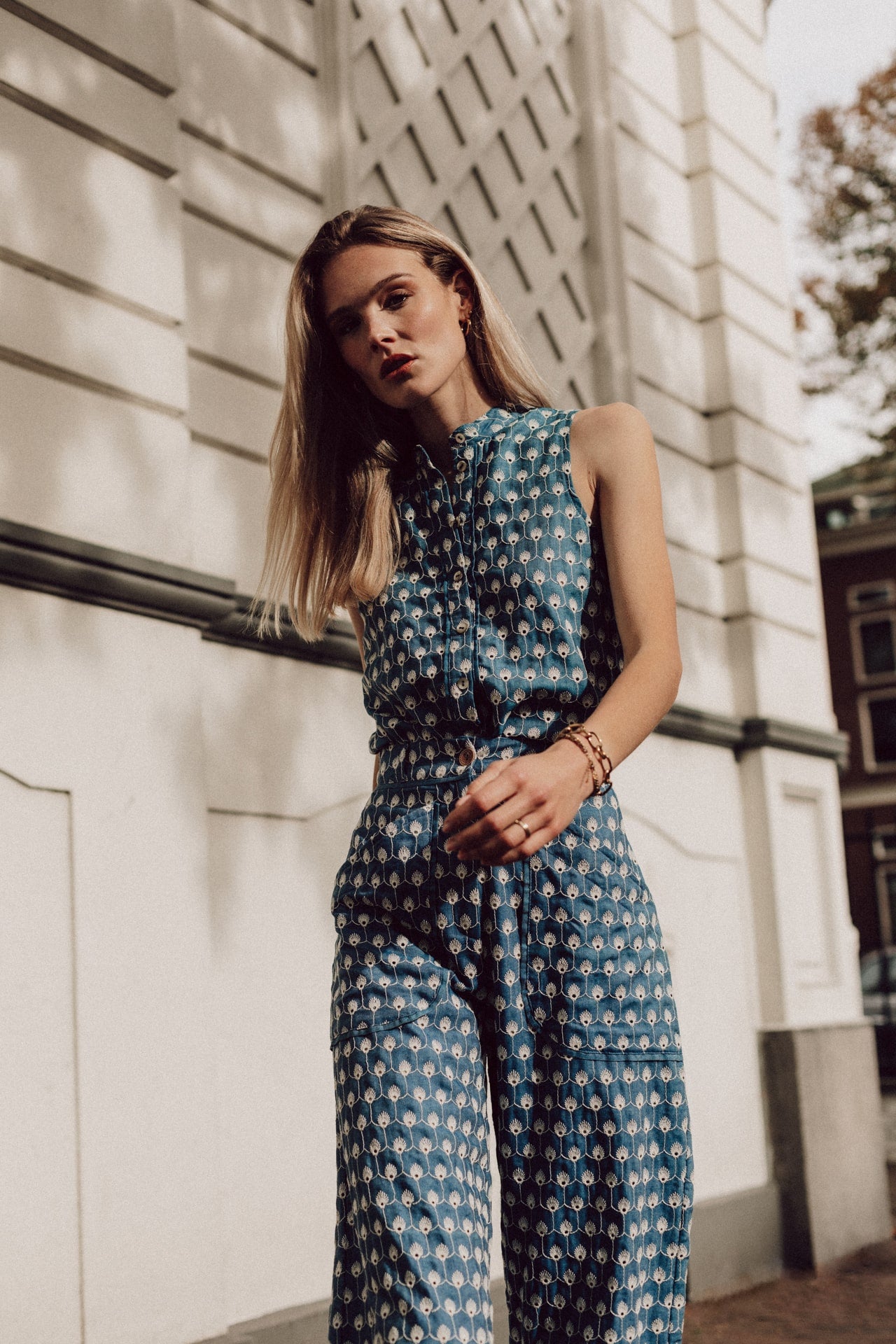 Paige trousers blue embroidery set