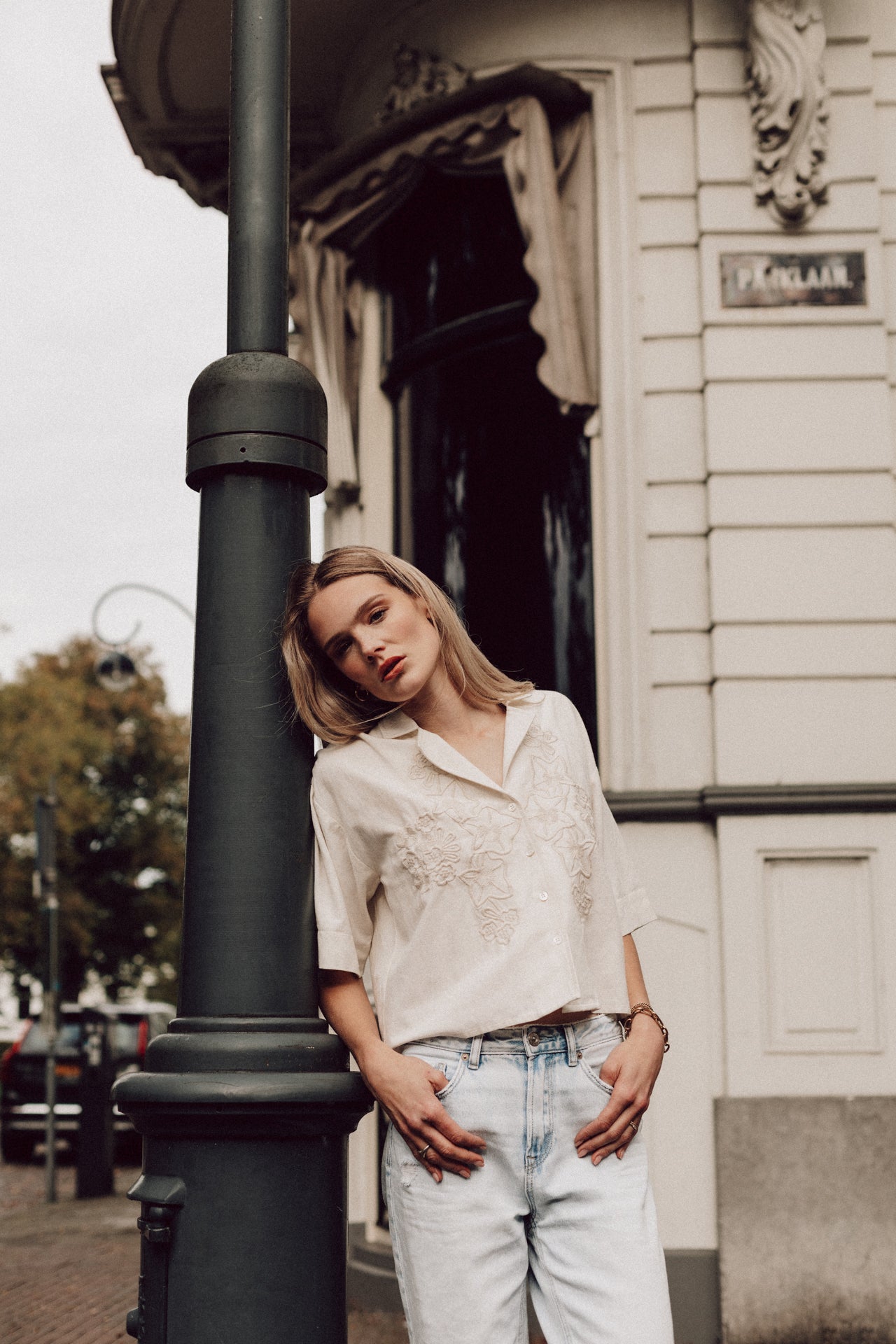 Clover blouse linen embroidery