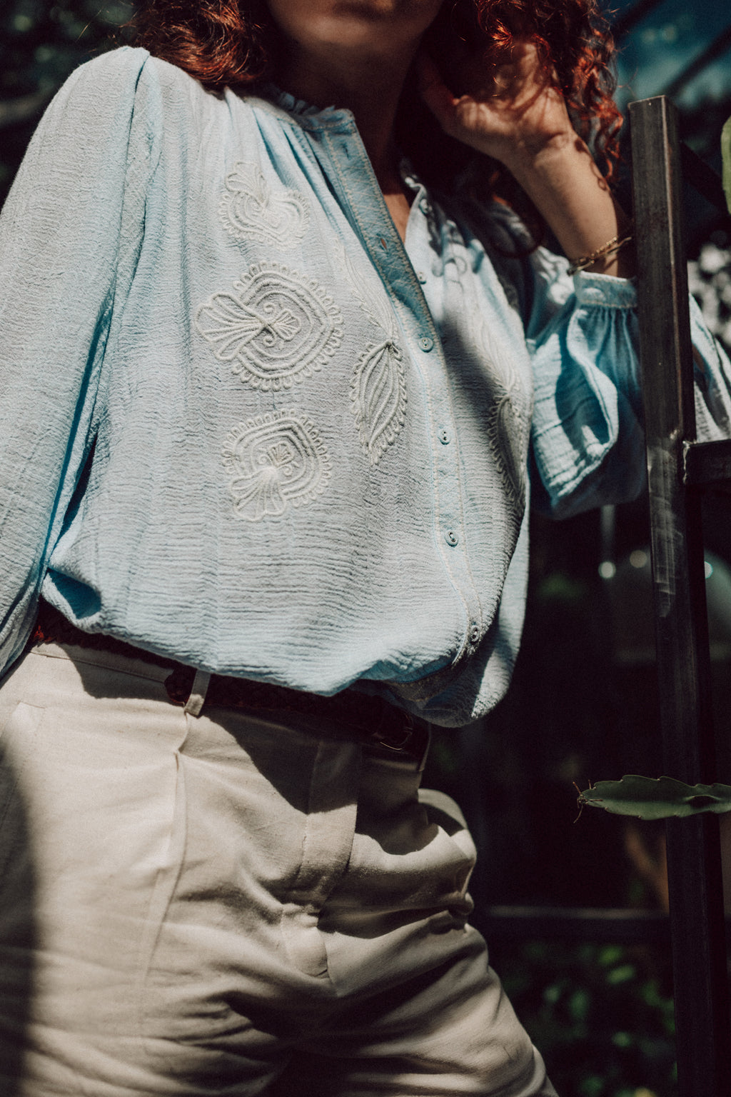 Drew blouse light blue cotton embroidery