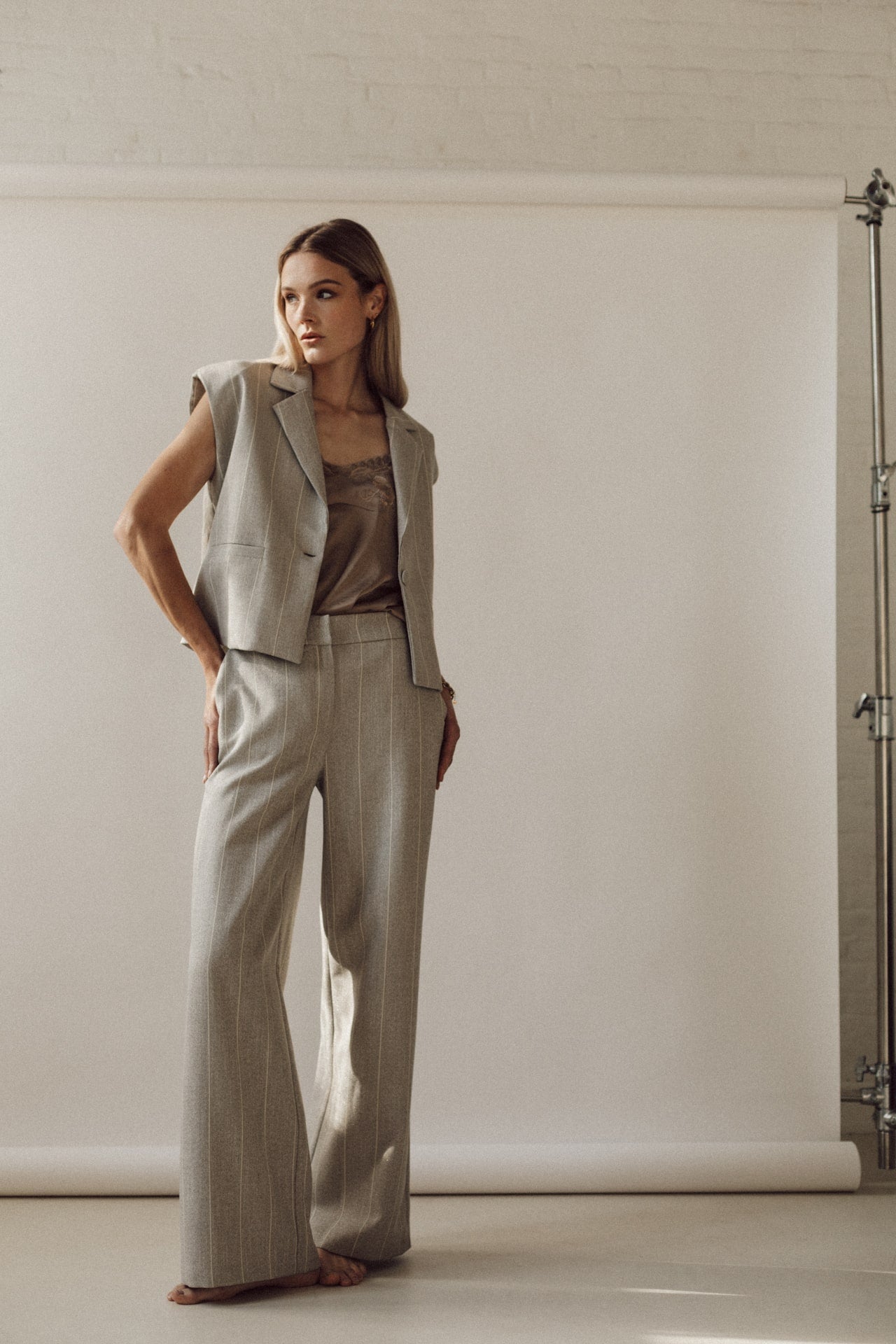 Melody trousers grey stripe suit set