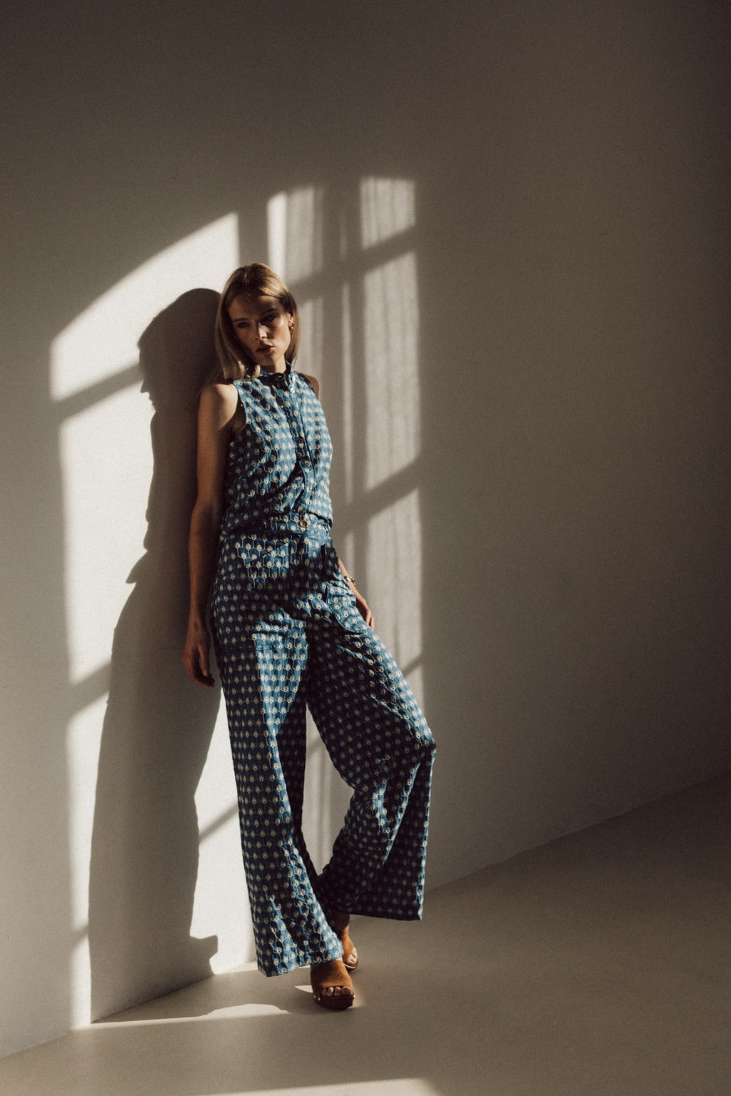 Paige trousers blue embroidery set