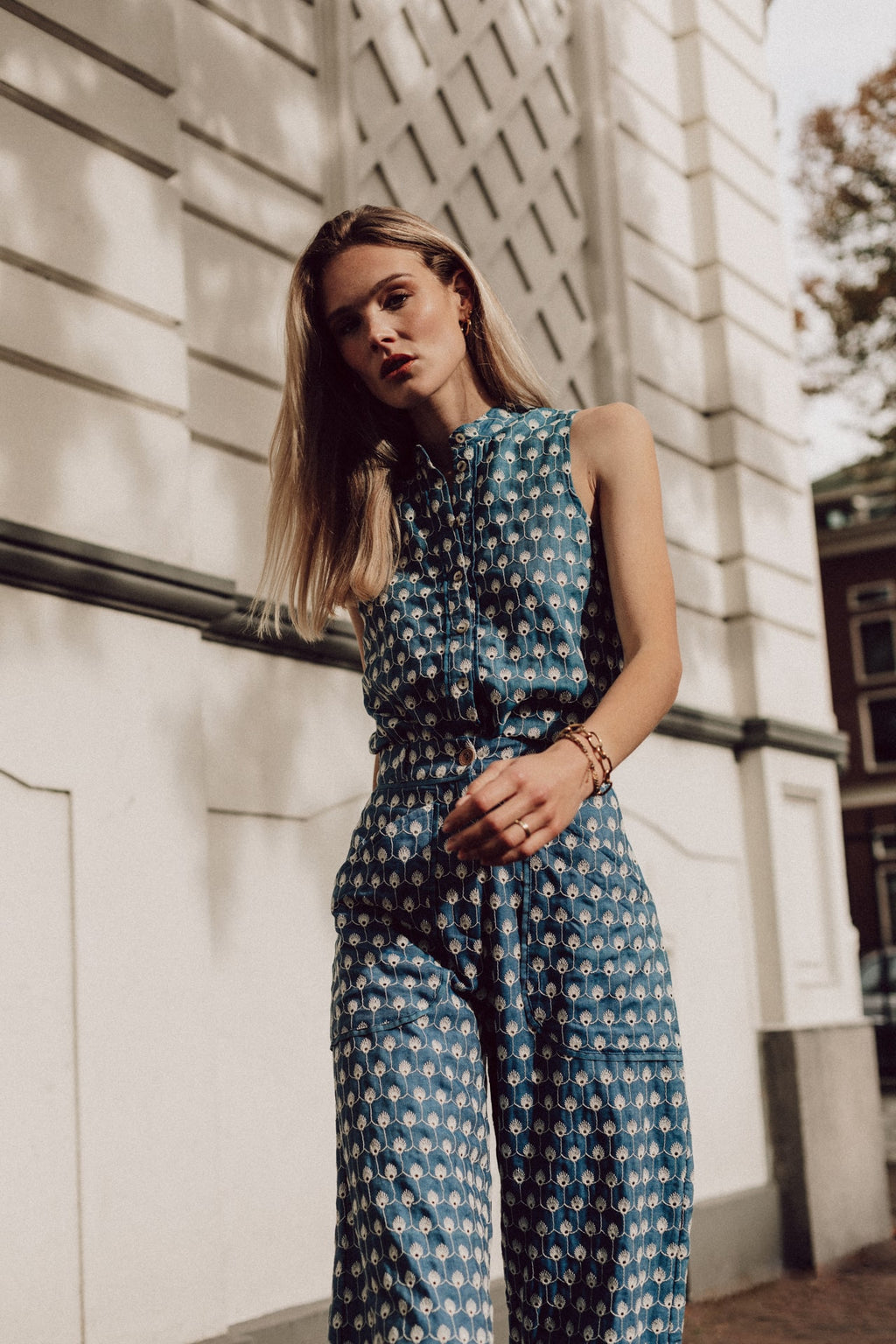 Paige trousers blue embroidery set