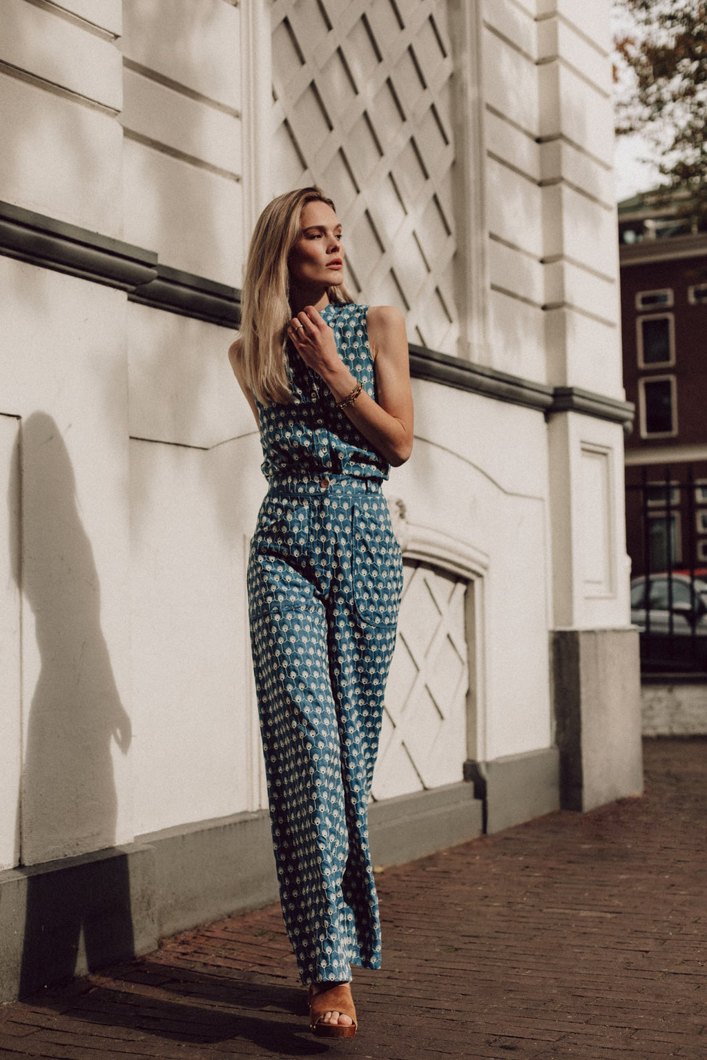 Paige trousers blue embroidery set