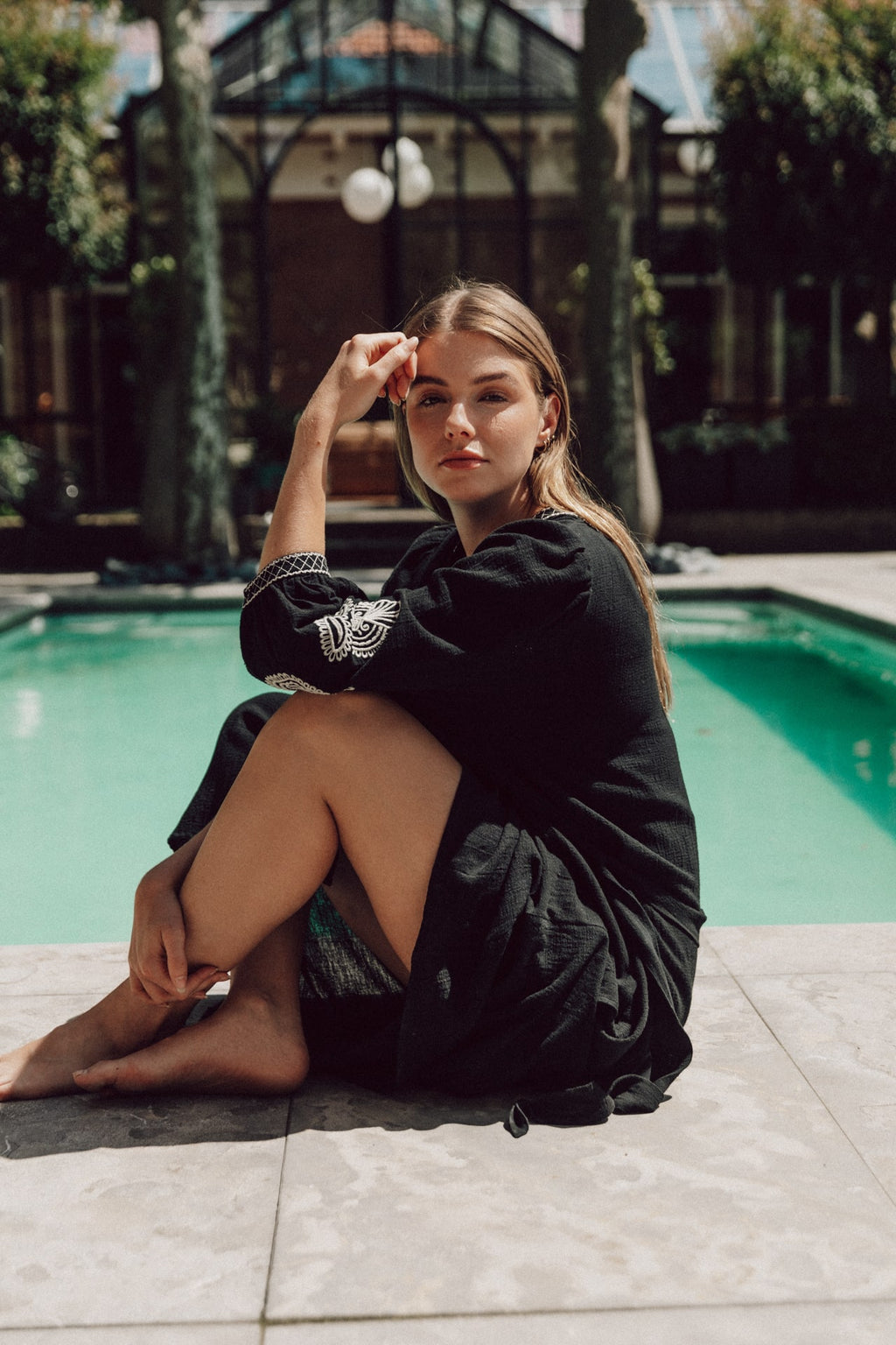 Sierra midi dress black embroidery