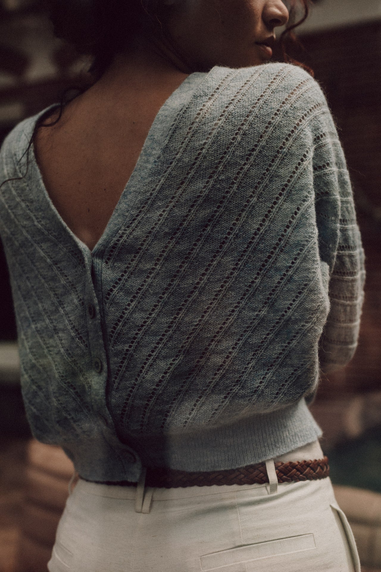 Sky cardigan light blue alpaca wool reversible
