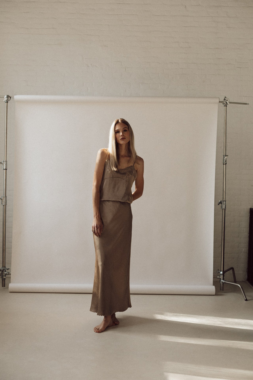 Tori maxi skirt silk satin set 
