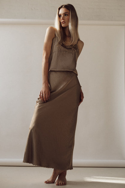 Tori  maxi skirt silk satin set 
